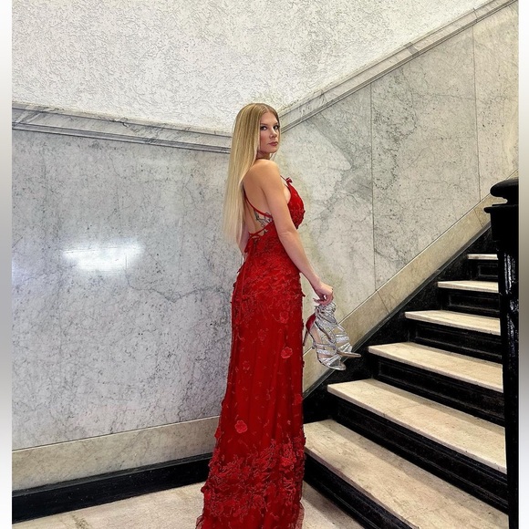 RED FLORAL EMBROIDERED DRESS XS - Picture 4 of 7